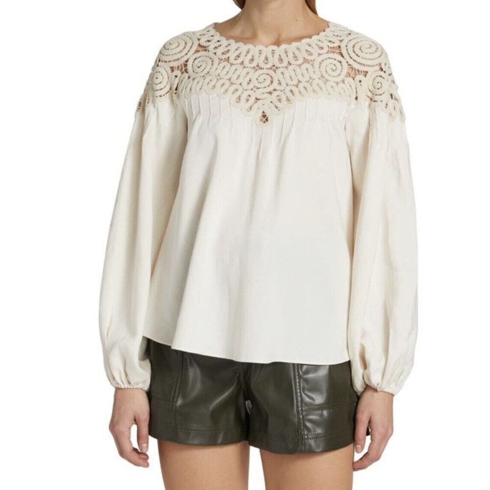 Jonathan Simkhai The Maribel Embroidery Top In Shell Sz Lg New (mark)